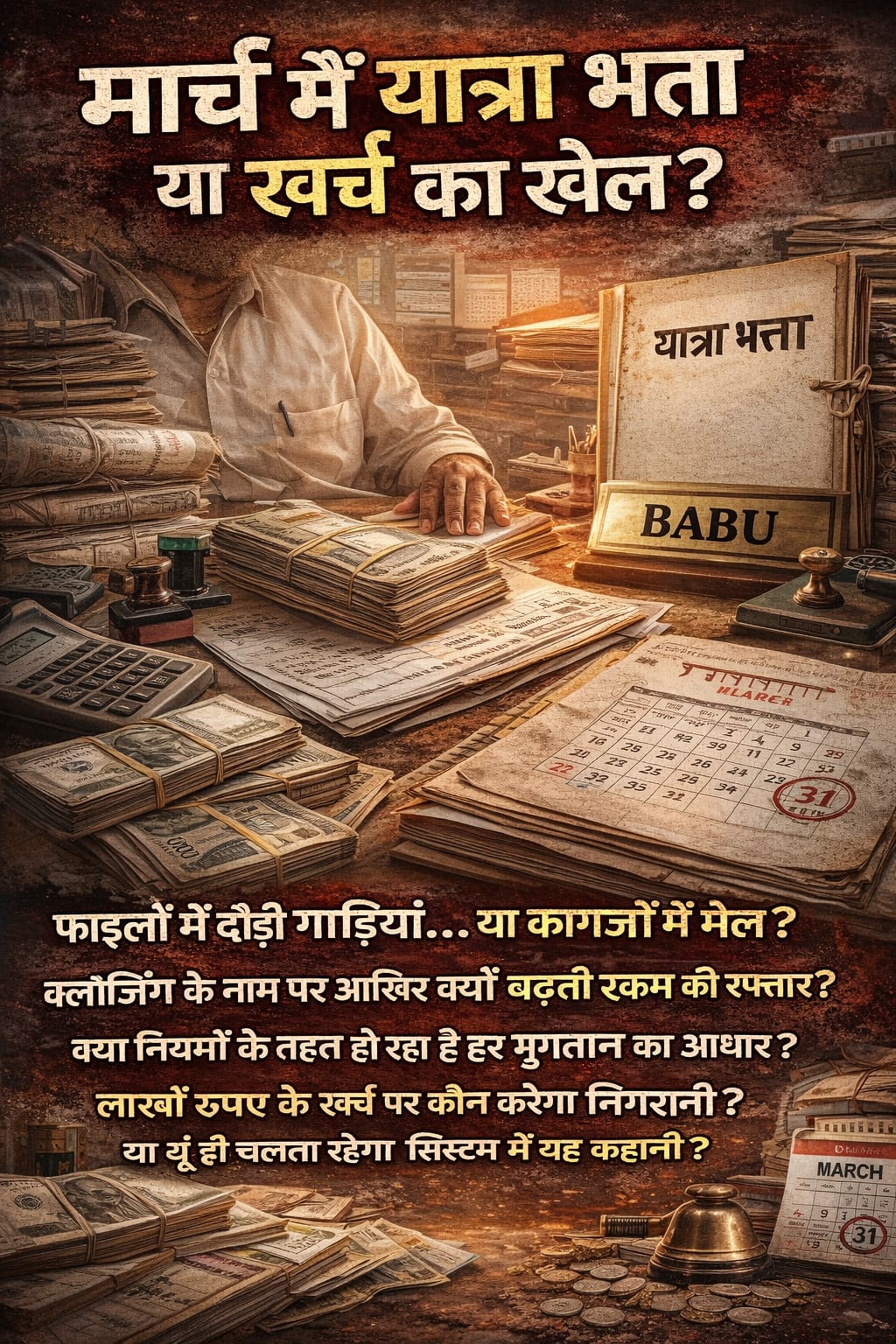 “मार्च आते ही ‘यात्रा भत्ता’ का खेल तेज! फाइलों में दौड़ती गाड़ियां, खजाने पर पड़ रहा बोझ!”